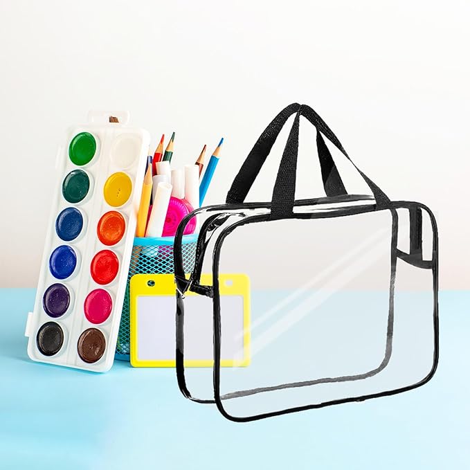 Clear Storage Bag with Zipper - Organizing Bags for Home Travel with Handles - for Building Blocks, Puzzle, Book, Board Game(Black, 3 Packs)