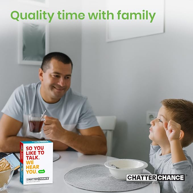 ChatterChance Family: Conversation Card Games - Family Fun Game for Day & Night Party or Car Road Trip - 80 Thought Provoking Family Questions - Deck of Question Cards Gift for Kids, Teens & Adults