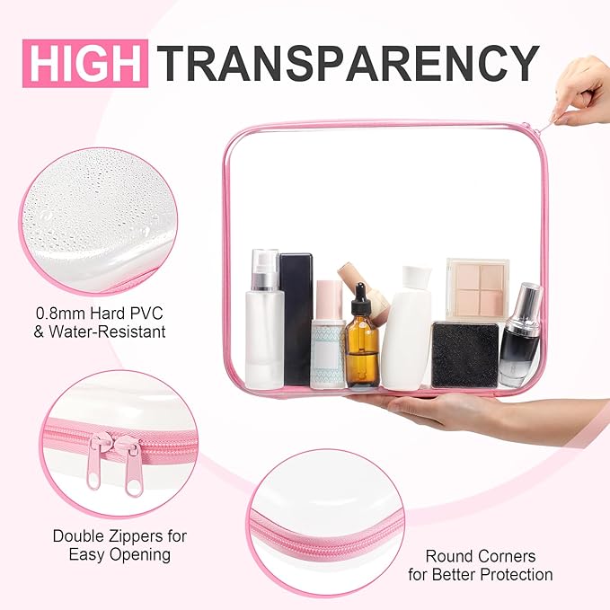 Hoolerry 4 Pcs Hard Clear Zipper Case Transparent Cases for Snacks Makeup Bag Plastic Storage Box Containers for Building Blocks, Puzzles, Cosmetics(Multicolor,13.8 x 11.8 x 2 in)