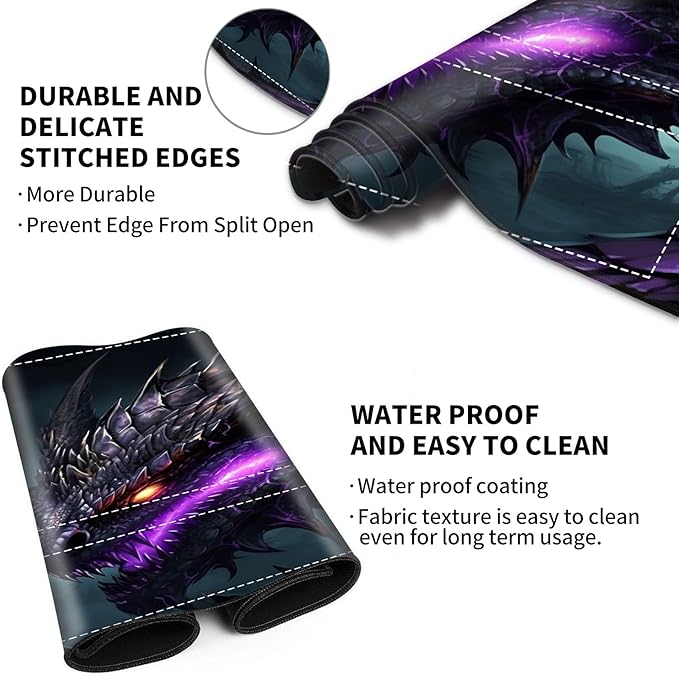 MTG Playmat Stitched with Magic Zone for MTG Card Game Playing, Commander Board Game Desk Mat Duel Mat Card Battles Binder Deck 24x14inches for Beginner, Dragon