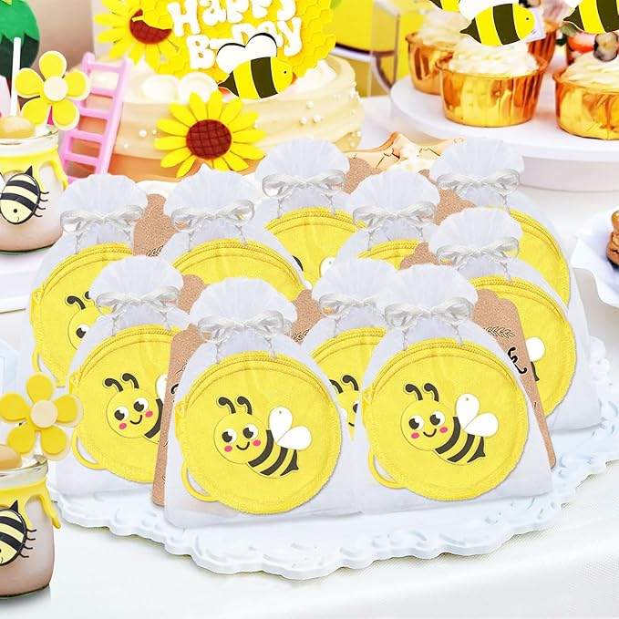 15 Pack Bee Change Coin Purse with Keyrings for Honey Bee, bumble bee, Mommy to Bee, Oh Babee, Baby to Bee baby shower, Adult Bee, Queen Bee, Birthday, Gender Reveal,Yellow