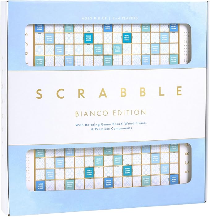 WS Game Company Scrabble Bianco Edition with Rotating Wooden Game Board