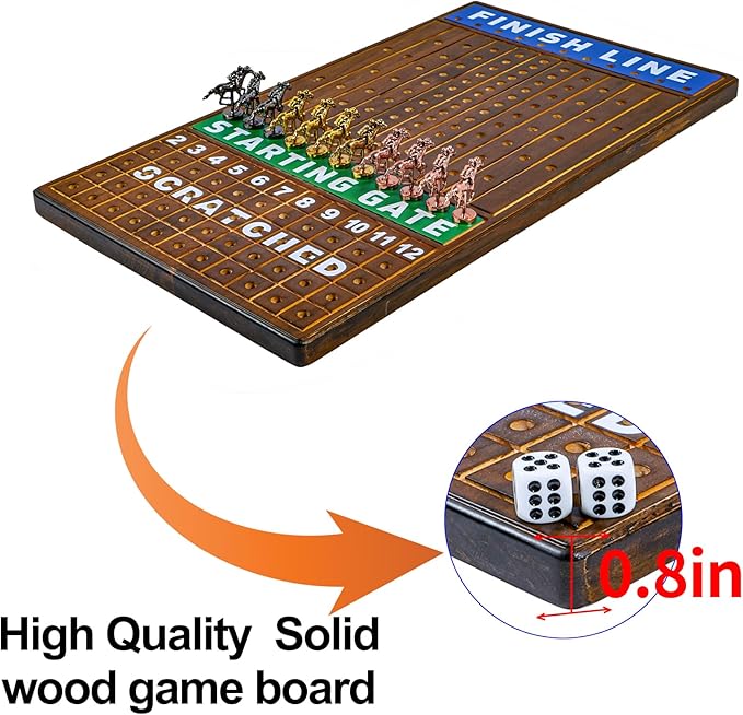 Large 21 inch Finish LINE Horse Racing Board Game is Equipped with 11 Luxury Metalcraft Horses Adult Chessboard Including 2 Dice and 2 Boxes of Cards (Flaming Color)