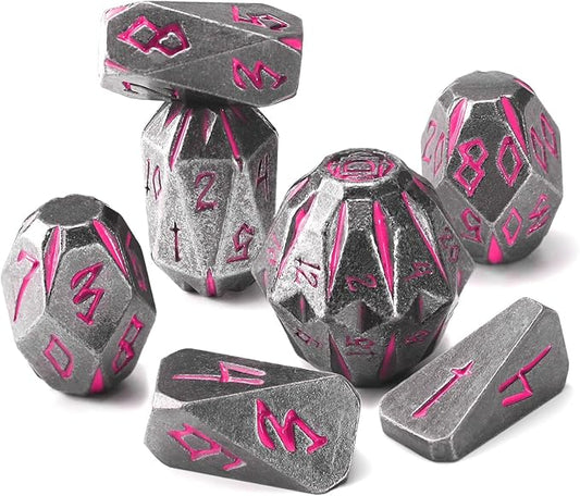 DND Metal Dice Set, ZHOORQI 7 Pcs Polyhedral Dice, Perfect for Dungeons and Dragons, RPG Role Playing Games - Unique Cool Dice with Stonehenge Themed Design for Game Gifts（Black Pink）