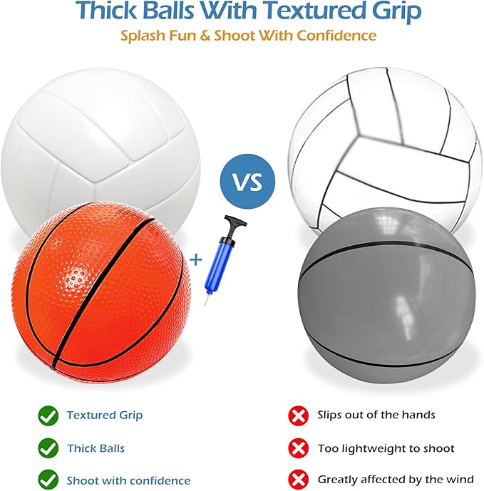 Jasonwell Pool Toys Games Set - 3 in 1 Pool Volleyball Net Basketball Hoop Ring Toss Game Inflatable Floats Water Floating Volleyball Swimming Pools Party Game Accessories Toy Gift Kids Teens Adults