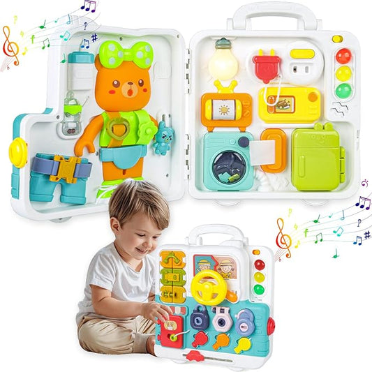 Busy Board for 3 Year Old, Early Educational Learning Toys for Toddlers 2-3, Toddler Busy Board Travel for 24 Month Age, Fine Motor Skills Toys for 2 Year Old, 2st Birthday Gifts Boy