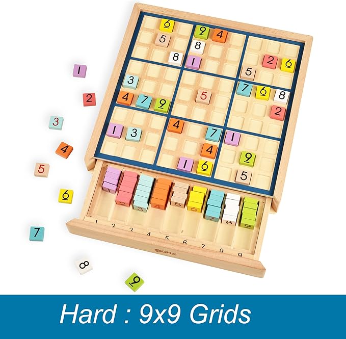 BOHS Wooden Rainbow Sudoku Puzzle - 3 in 1 Easy to Hard - with Sudoku Book of 320 Puzzles - Desktop Brain Teaser Game Toys