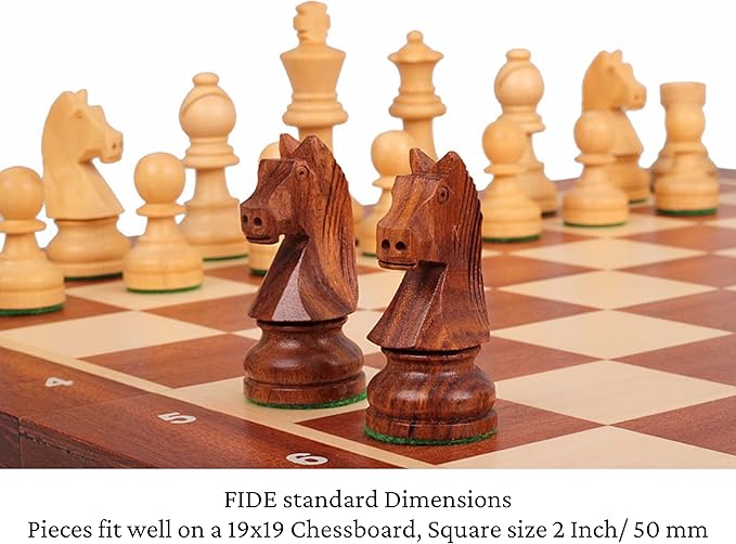 Hastha Kalalu | Tournament Series Staunton Style Chess Pieces Only Chess Set, German Knight Luxury Wooden Chess Set, Hand Carved Weighted Chess Pieces (Rosewood: Boxwood, 3 Inches)