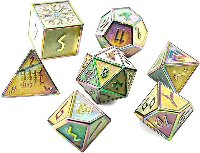 Norse Foundry Set of 7 Green Slime Norse Series Full Metal Polyhedral Dice RPG Math Games DND Pathfinder