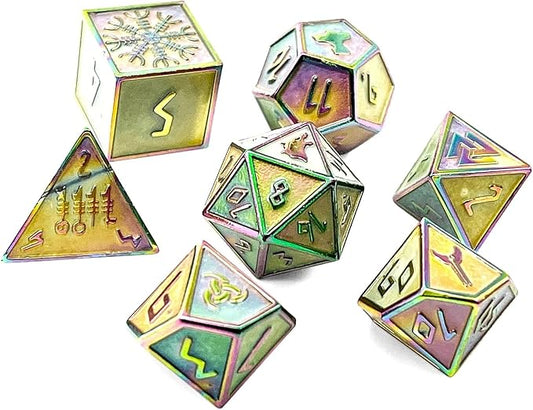 Norse Foundry Set of 7 Green Slime Norse Series Full Metal Polyhedral Dice RPG Math Games DND Pathfinder