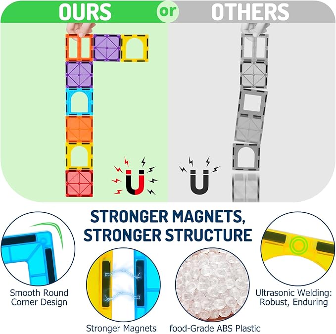 EchoPlan Magnetic Tiles,68PCS Magnetic Building Blocks,Magnet Tiles 3D Clear Building Blocks Set,STEM Sensory Educational Toys Gift for Toddlers Kids Boys 3 4 5 6 7 8 9+ Year Old