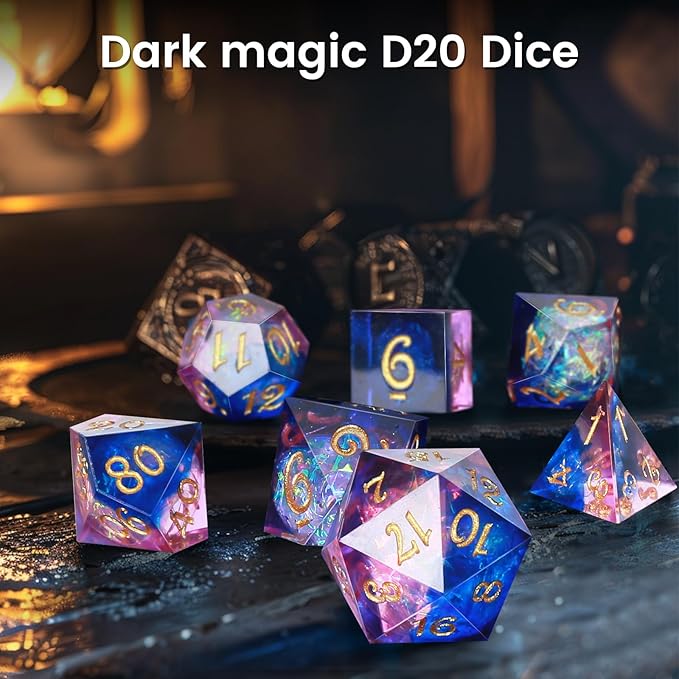 OriCraft Pink Magic Dice DND Set Dungeons and Dragons Polyhedral Role Playing Gaming Dices Crystal D20 Magical World Energy Stone Halloween Dices Sharp Corners
