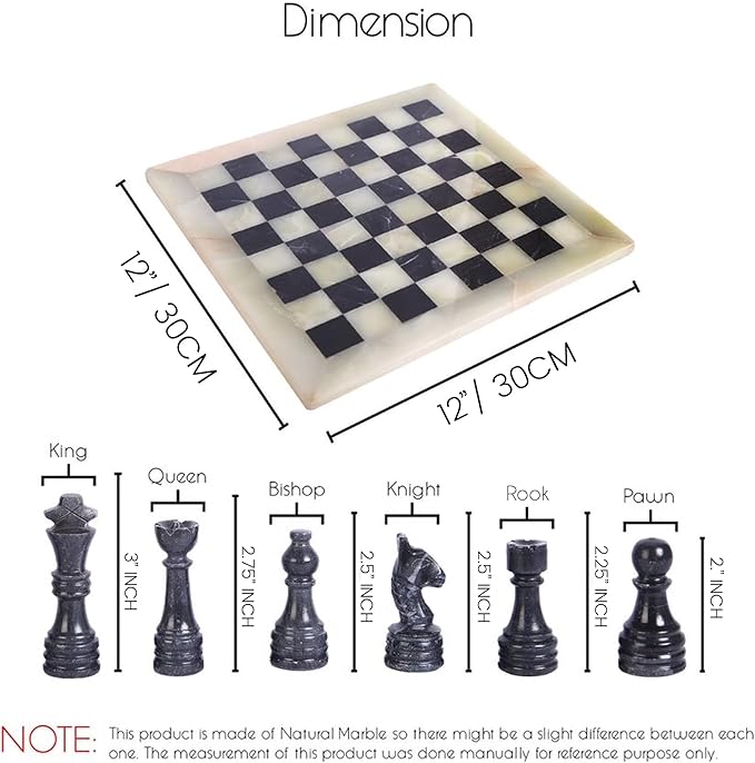 Handmade Marble Chess Set - Light Green & Black (12 x 12 Inches) - Chess Sets for Adults - Premium Quality Chess Boards - Fancy Chess Boards