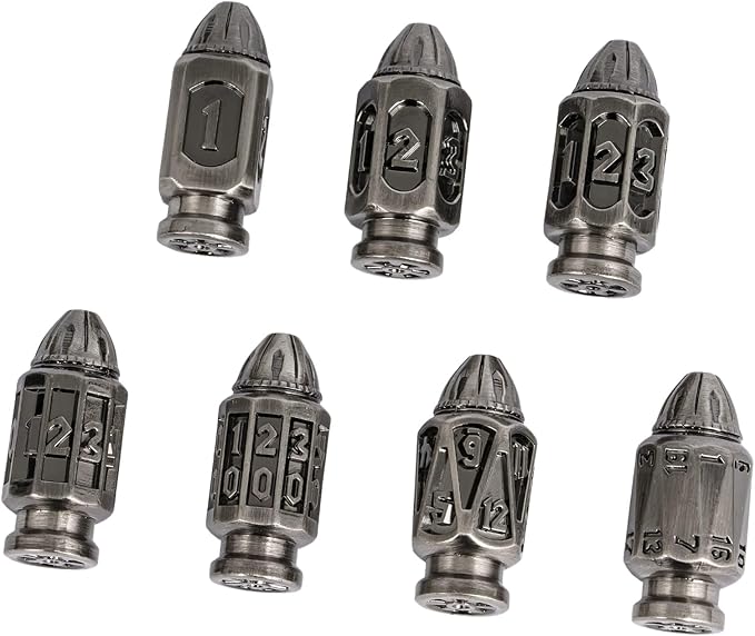 UDIXI Metal DND Dice Set, 7-Die Solid Polyhedral Bullet Metal Dice Set D&D with Unique Container for Role Playing Game or Other Tabletop Games（Ancient Silver）