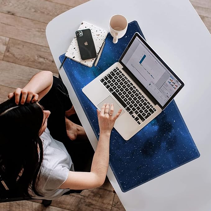 Card Playmat 24" x 14" Game Mat for MTG/TCG Cards, Trading Card Game Stitched Play Mats Original Duel Mat Gaming Competition Pad Board Games Card Binder, Galaxy Blue Mana