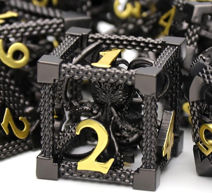 DND Dice, Dungeons and Dragons Metal Dice Set Polyhedral Role Playing Gaming HNCCESG Hollow Cthulhu Dice for Table Game RPG (Black)