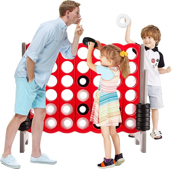 Costzon Giant 4-in-A-Row, Jumbo 4-to-Score Giant Game Set for Kids & Adults, Indoor Outdoor Yard Connect Game, 3.5FT Tall with 42 Jumbo Rings & Quick-Release Slider, Perfect for Family & Party Games