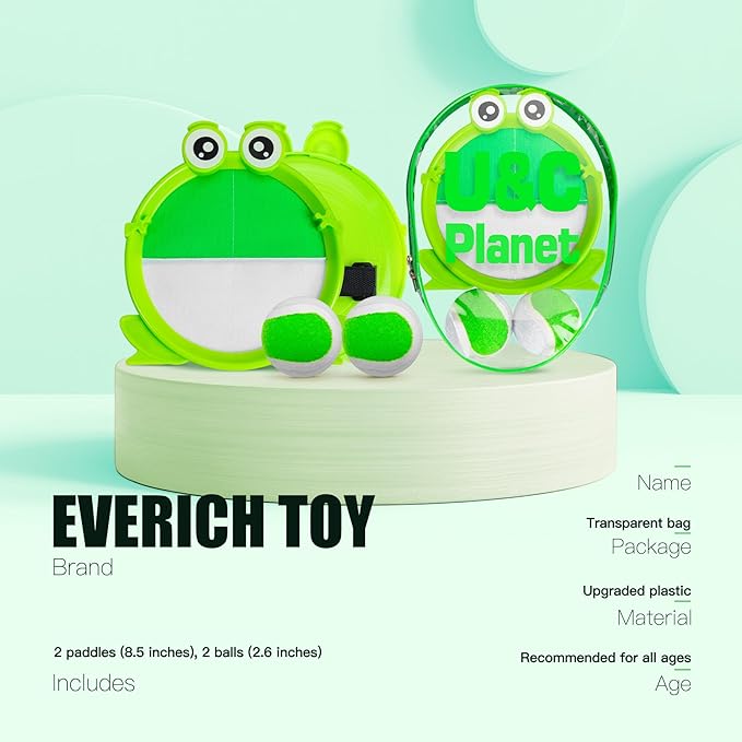 EVERICH Upgraded Toss and Catch Ball Game Set - Indoor and Outdoor Games for Kids 3-12, Beach Sand Pool Water Toy Includes 2 Paddles 2 Sticky Balls, Great Birthday Easter Gifts for Boys Girls