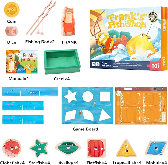 TOI Magnetic Go Fishing Game Set for Toddlers Aged 2 and Up, Montessori Color&Shape Sorting Learning Matching Toy for Kids, Educational Game for Boys and Girls, 1-4 Players