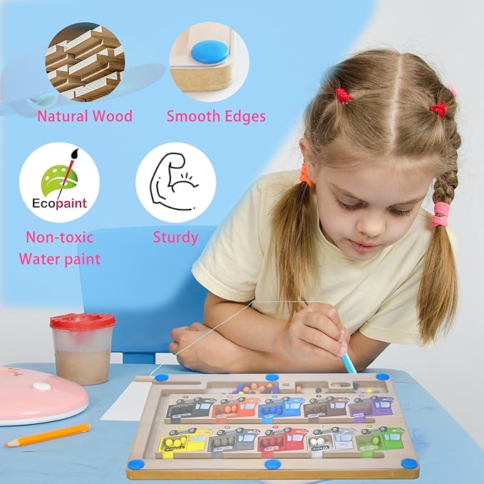 Magnetic Color & Number Maze Matching Game Montessori Wooden Toddler Toys Mathematical Calculations Fine Motor Skill Early Development Toy for 3-5-Year-Olds