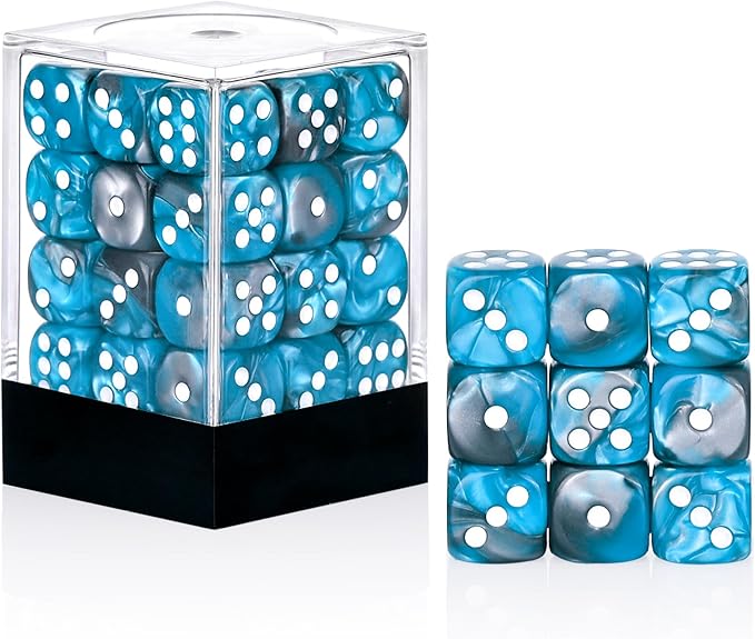 36 Pieces 12mm 6 Sided Mini Dice Set,Two Colours D6 Game Dice Set,6 Sided Standard Game Dice for Board Games Dice Games Classroom Teaching Dices Game,with Portable Gaming Box(Blue & Silver)