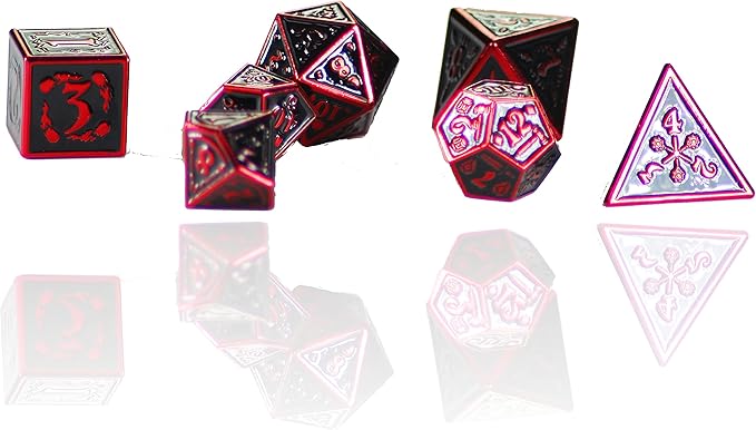 Metal Dice Set Collection for DND and All TRPG Games (Nightwatch, Red 7Set)