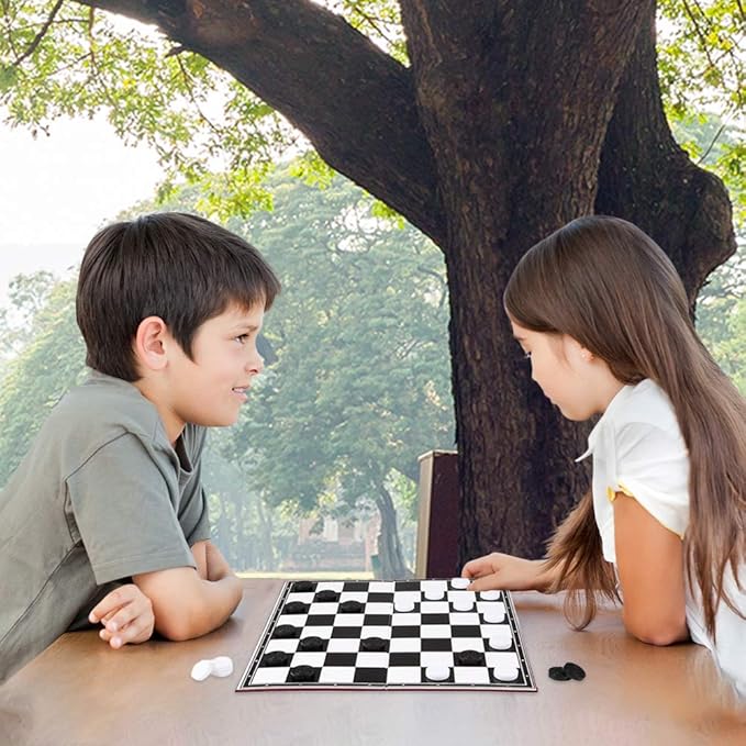 Gamie Checkers Board Game, Classic Foldable Family Board Game for Game Night, Indoor Fun and Parties, Develops Logical Thinking and Strategy, Best Gift Idea for Kids