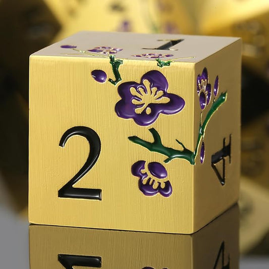 DNDND Metal Dice Set, 7 PCS Metallic Flowers DND Dice with Gorgeous Gift Case for D&D Dungeons and Dragon Tabletop Game (Purple Flowers with Gold)