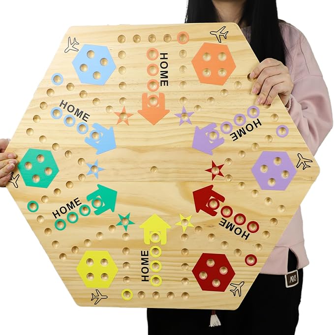 Extra Large 23.6 Inches Wahoo Marble Board Game 4 and 6 Players 2 Sided Painted Thicken Wood Board Perfect Game for Family Friends Party