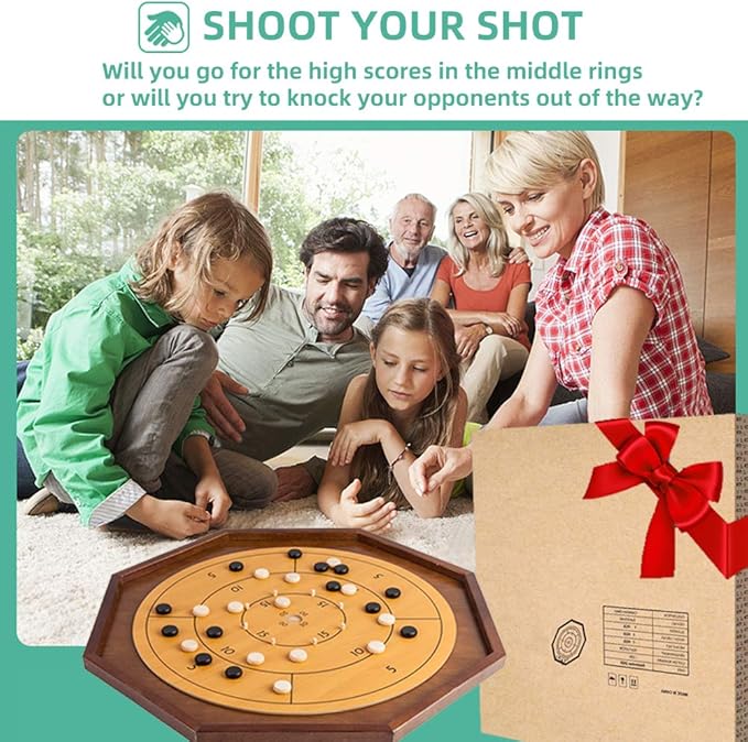 Tournament Crokinole and Checkers, 30-Inch Official Crokinole Board Game with 26" Playing Surface, Canadian Heritage Tabletop Game for Two Players, Dexterity Krokinole Games for Families and Friends