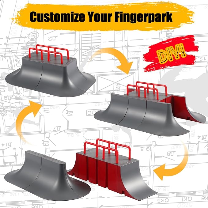 Finger Skateboard Park,Fingerboard Skate Park Kit with 2 Fingerboards and 7 Skatepark Ramps for Boys or Girls Gift,Skateboard Toys Christmas Birthday Gift for Kids(7 in 1)