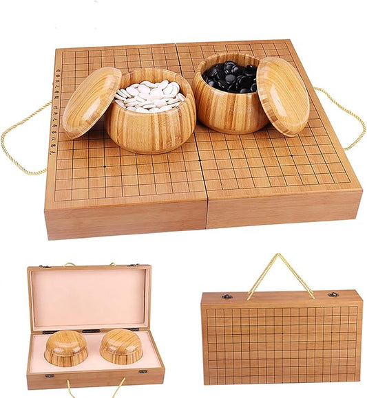 19x19 / Go Game SetHigh Grade Gift Box Board with Single Convex Melamine Stones and Bamboo Bowls Set