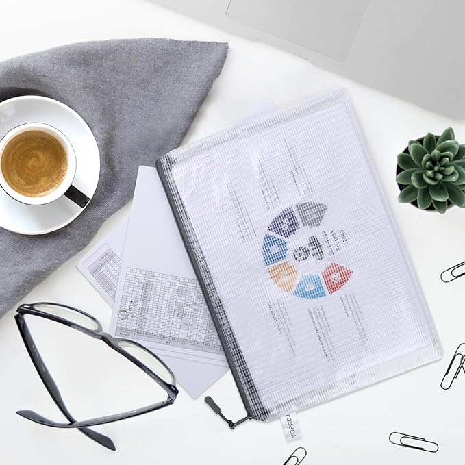 24pcs Mesh Zipper Pouches, A3 Size Waterproof Black Zipper Bags, Water-Resistant Plastic Zipper Pouch for School Office Supplies, Puzzles & Games Organizing Storage