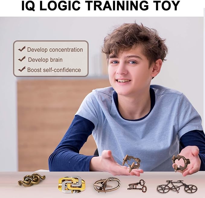 6 PCS Brain Teaser Puzzles for Adults Logic Metal Puzzle for Adult Kid Toy Lock Puzzles Gift for Adults Teenagers Kids