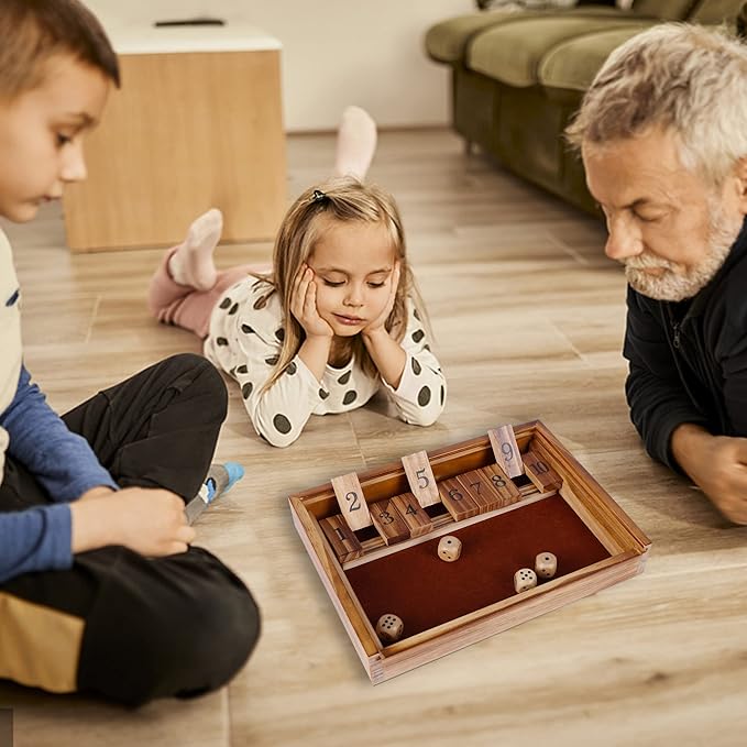Glintoper Shut The Box & 4 in a Row Tables Game Set, Classic Wood Dice Game with Numbers & Line Up 4 Game for Kids Family, Living Room Rustic Coffee Table Decor, Travel Game Strategy Board Games