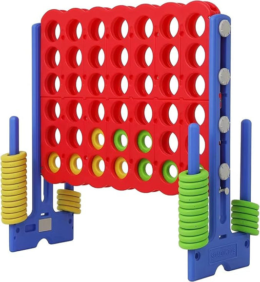 Giant 4 Connect in a Row Game, Height Adjustable Jumbo Yard Games for Kids and Adults Outdoor Play, Backyard Large Four Connect Floor Games, Patent Authorized (Blue/Red)