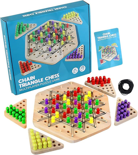 Chain Triangle Chess Game Wooden, Triggle Game for Kids and Adults, Multiplayer Puzzle Game, 2 to 4 Players