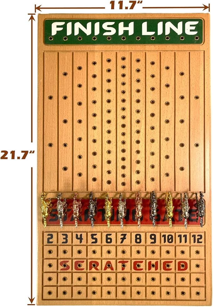 Horse Racing Game for Adults, Horse Race Board Game with 11 Luxurious Metal Horses (Gold, Silver, Black, Rose Gold), 22” Beech Wood Horse Race Game Board, Dice & Golden Card Included (Beech)