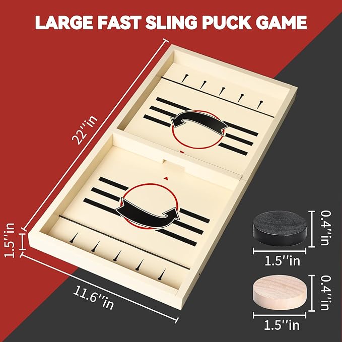 Extra Large Fast Sling Puck Game, Super Sling Puck Board Game | Foosball Winner String Puck Game Super Sling Hockey Table for Family Game Night & Parties