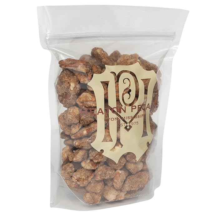 Heaton Pecans Glazed Praline Pecans, Candy Pecan Halves, Candied Pecans Gift Tin, Gourmet Snack, Holiday Nuts Gift, Mother's Day Gifts, Teacher Gifts, Birthday and More, Food Gifts, 1 lb Bag