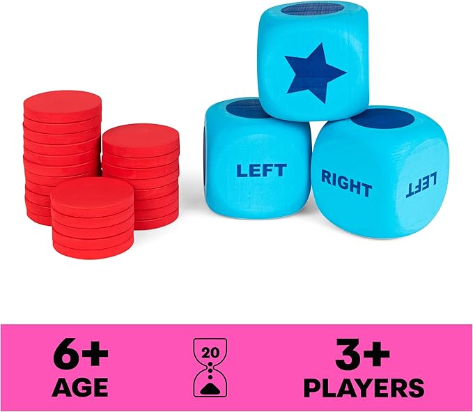 Spin Master Games, Left Center Right Giant Edition, Family Game for Indoor & Outdoor Fun with Big Oversized Board, for Family and Kids, 2-4 Players, Ages 6 & Up