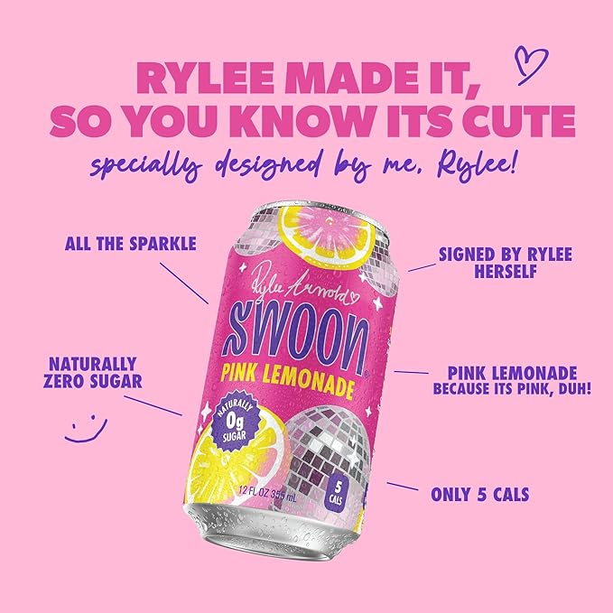 Swoon Pink Lemonade - Low Carb, Paleo-Friendly, Gluten-Free Keto Drink - Sugar Free Strawberry Lemonade Made with 100% Lemon Juice Concentrate & Sweetened by Monk Fruit, 12 Fl oz (Pack of 12)