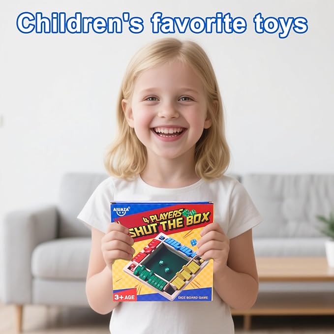 Dice Game Shut The Box Wooden Board Game,4 Sided Family Math Game for 2-4 Players,Educational Learning Interactive Game, Classics Tabletop Version Games for Classroom, Party, or Pub