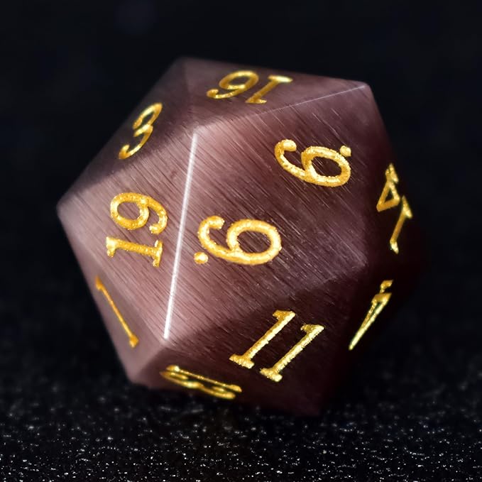 Gemstone DND Stone Dice Sets D&D 7 Pcs Polyhedral Dice Set Handmade Puple Cat's Eye Stone Dice Set Natural Gemstone Dice Sets with Metal Case for Dungeons and Dragons RPG MTG Tabletop Games