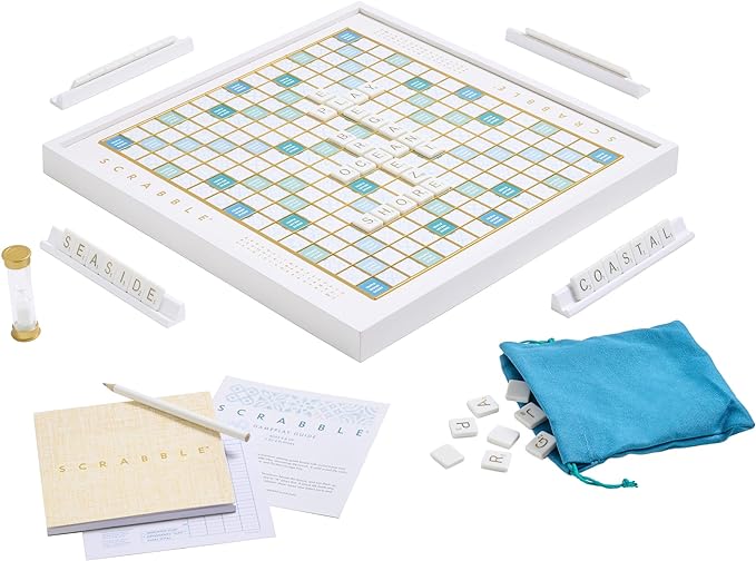 WS Game Company Scrabble Bianco Edition with Rotating Wooden Game Board