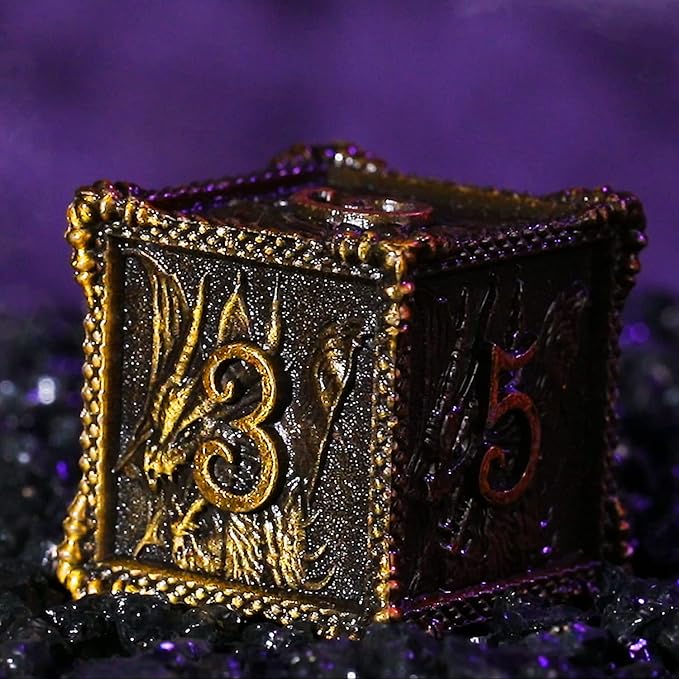 HAOMEJA Dice DND Metal Dragon Set Dice 7 Role Playing Dice D&D Solid Dice Dungeons and Dragons (Ancient Brass)
