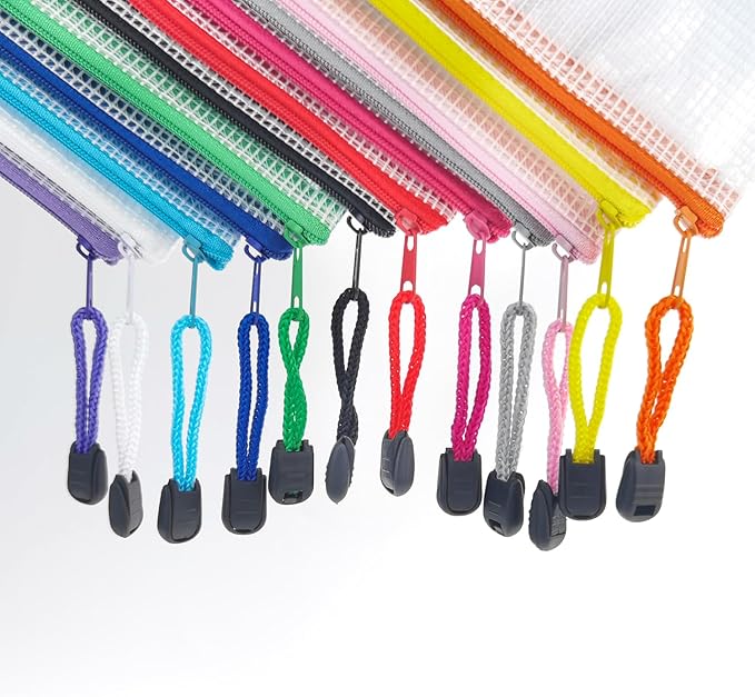 AUSTARK Plastic Mesh Zipper Pouch, 12 Pcs Zipper File Bags with Label Pocket, Game Boards Storage Bags, Waterproof Document Storage Bags for Office Home Travel Cosmetic (A4 Size 13.4 x 9.4 in)