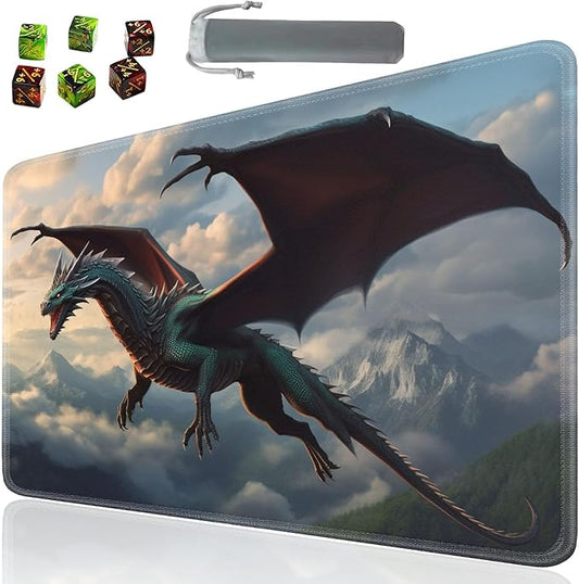 Board Game for TCG Playmat Table Mats Games Size 60X35 cm Mousepad Compatible for MTG RPG CCG Trading Card Game Play mats with 6 Dice (Playmat 132) Flying Dragon