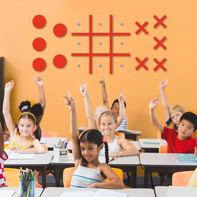 Magnetic Tic Tac Toe Wall-Mount Game,Game Room Decor,Hallway Decor,Playroom Decor,Modern Wall Decals for Kids Room,Classroom&Offices,Best Gift for Family, Friends (Orange)