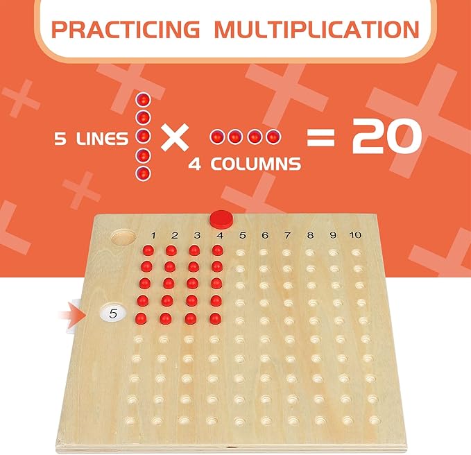 YHZAN Montessori Math Material Multiplication and Division Board Game Bead Boxed Arithmatics Wooden Math Manipulatives for Homeschool Classroom Kids Educational Toy